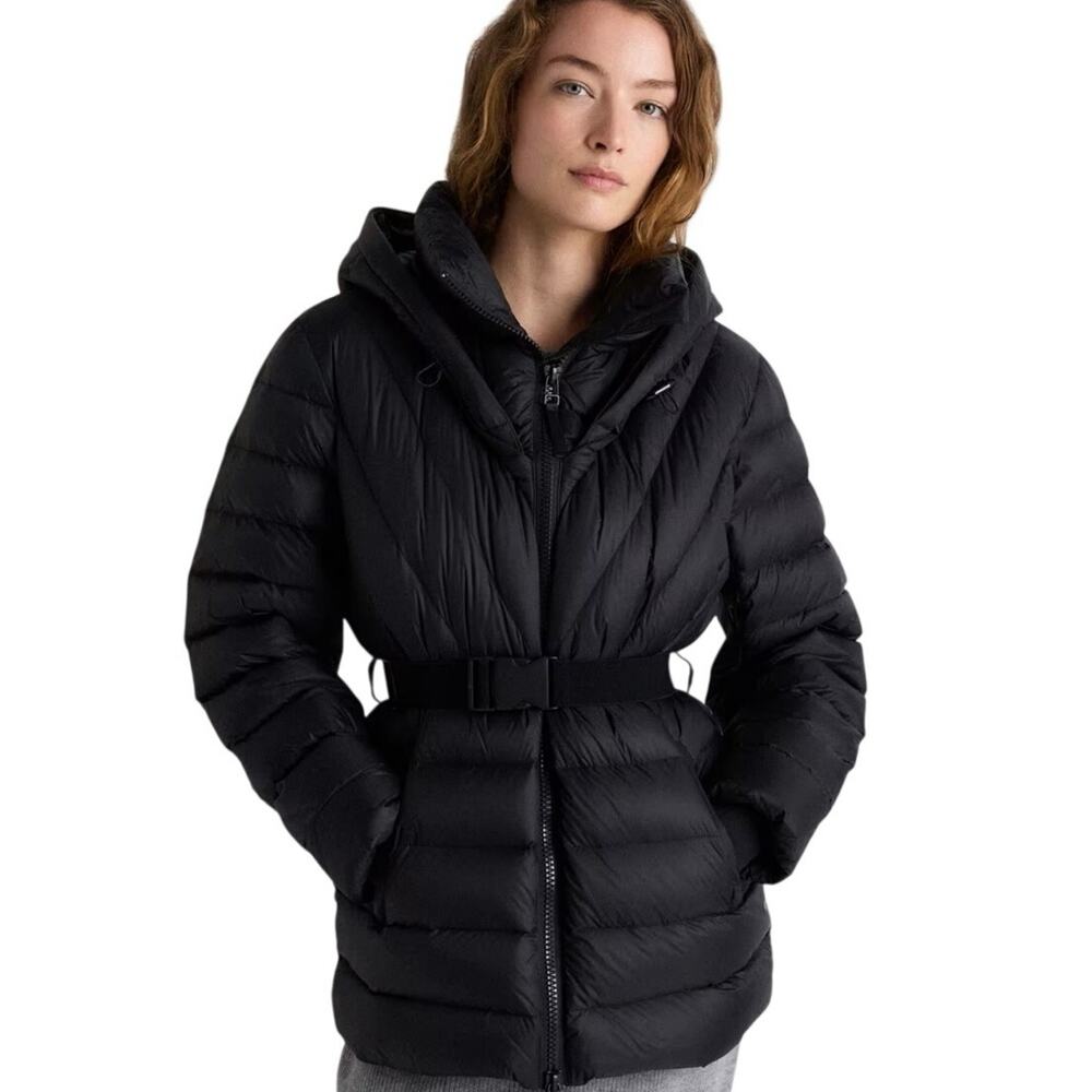 NWOT Quince Women's M Responsible Down Black Belted Puffer Coat Preppy Retro